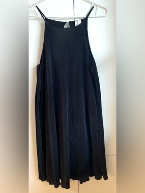 Black Ribbed A-Line Slip Dress